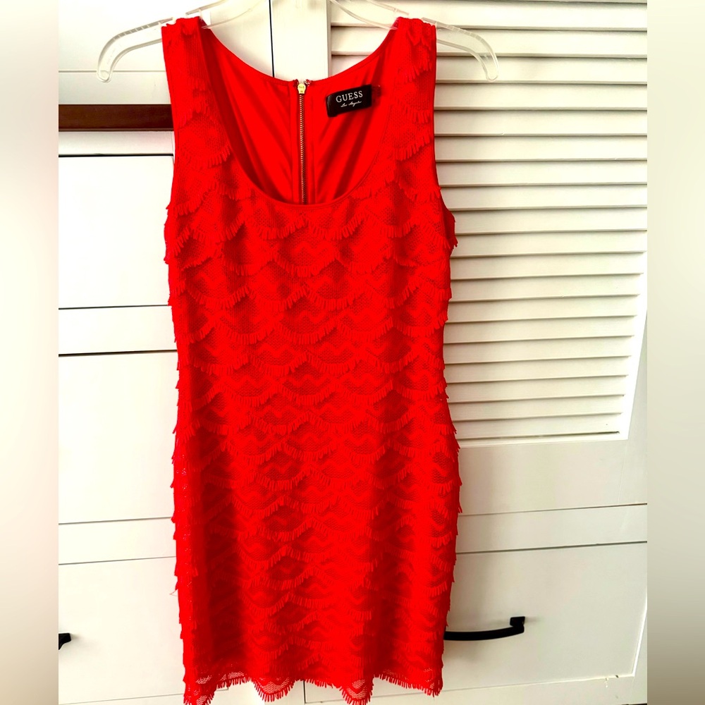 Guess Coral Scalloped Fringed Dress